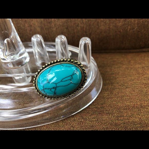 Oversized Turquoise Statement Ring Cocktail Country Southern Cowgirl Style Ring - Picture 2 of 12